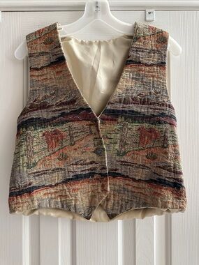 Vintage Tapestry Western Cacti Print Vest Earthy Boho Southwestern No Size Tag